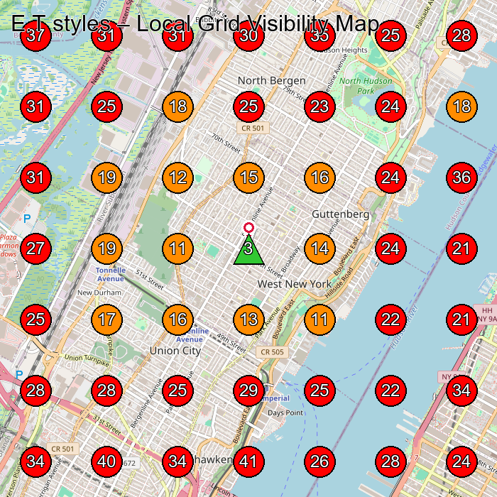 E.T styles GeoGrid visibility map for Hair Salon in Guttenberg